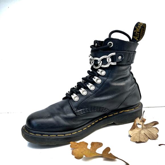 Dr. Martens 1460 Pascal Chain Black Leather Combat Boots | Punk Grunge Classic - Picture 10 of 16
